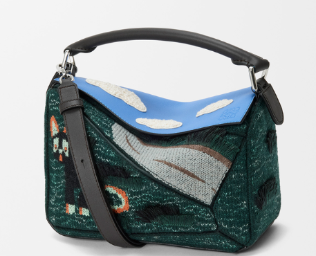 Futurist Cat small Puzzle bag in embroidered knit and classic calfskin