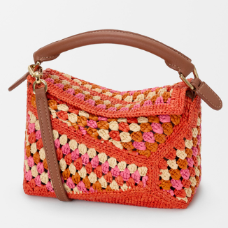Mini Puzzle Edge bag in raffia and calfskin