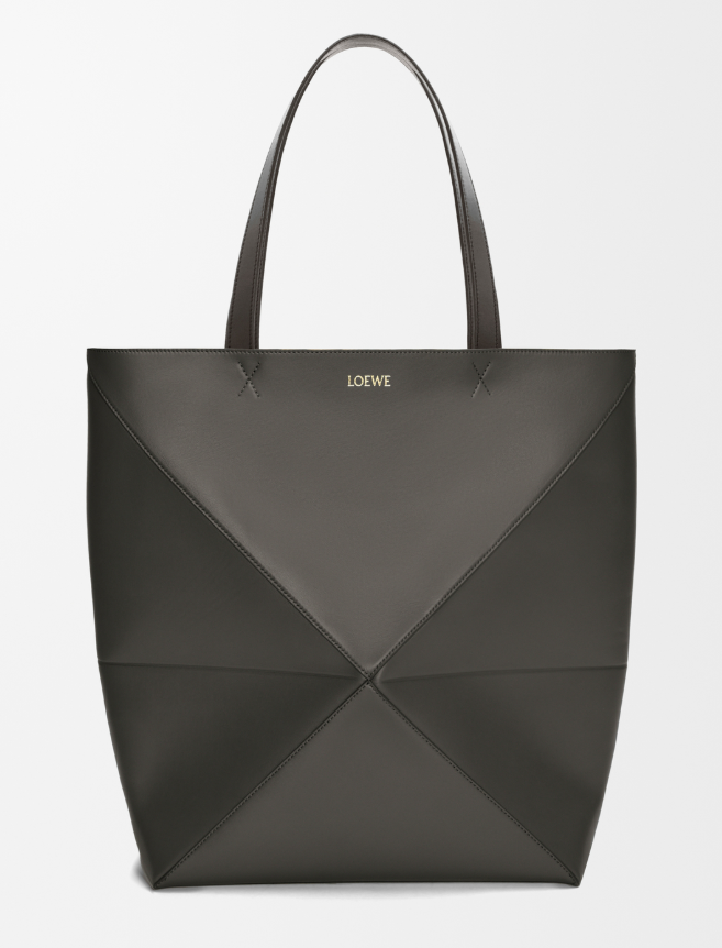 XL Puzzle Fold tote in shiny calfskin